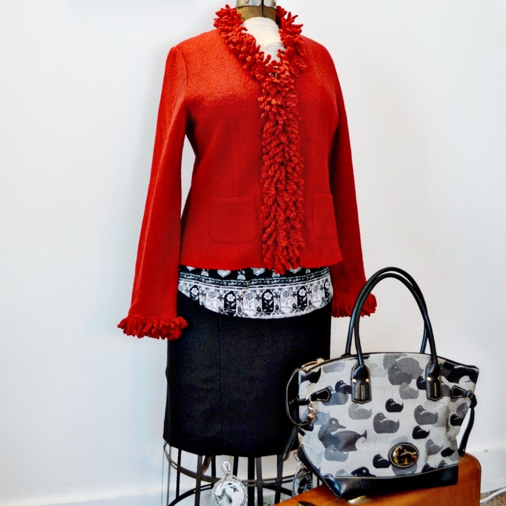 Talbots Red Boiled Wool Blazer w/fringe